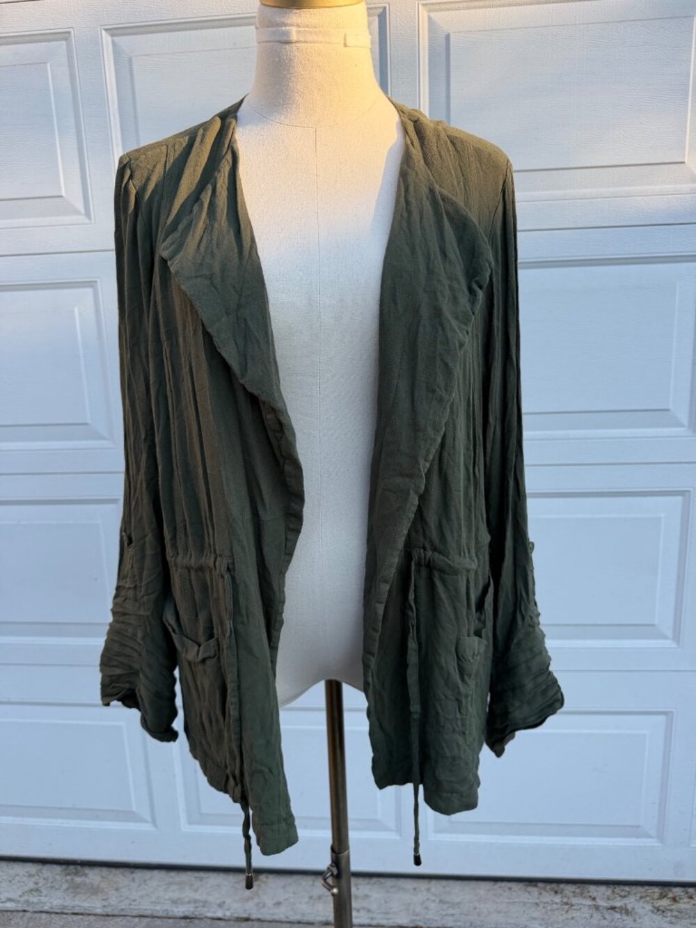 Torrid Olive Green Drape Front Drawstring Utility Jacket 2X 18 20 Anorak